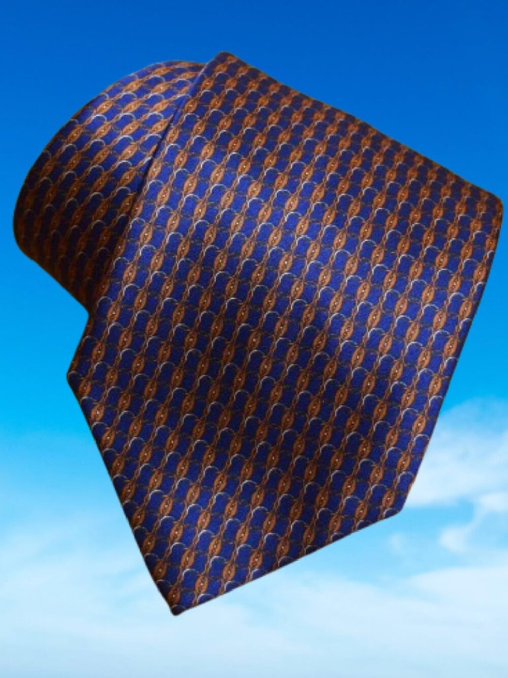 $550 New BRIONI Handmade Blue Brown interlocking Geometric Silk Tie Italy